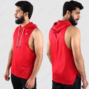 Men’s Sleeveless Hoodie – Cool & Comfortable, Soft Cotton Blend, Ideal for Gym, Summer, and Casual Wear, Stylish and Functional – Red – BSW-HS-1715