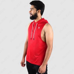 Men’s Sleeveless Hoodie – Cool & Comfortable, Soft Cotton Blend, Ideal for Gym, Summer, and Casual Wear, Stylish and Functional – Red – BSW-HS-1715